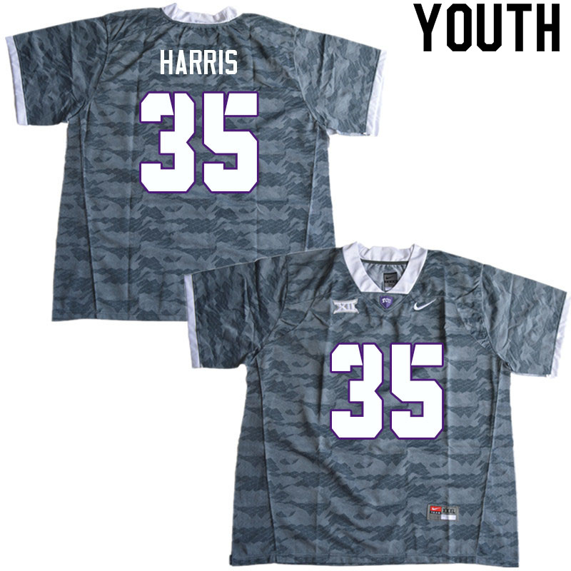 Youth #35 Hilton Harris TCU Horned Frogs College Football Jerseys Sale-Gray